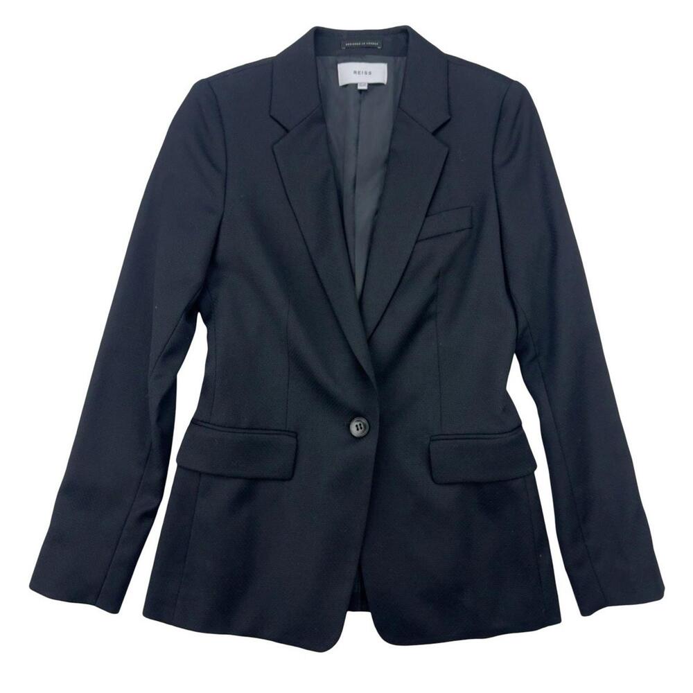 Reiss Hayes Slim Fit Wool Single Button Blazer Jacket Black Size Us 2